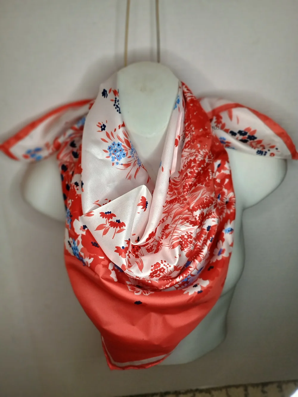 Romano Di Roma Italy Silk Floral Coral and White Scarf 30x30 New